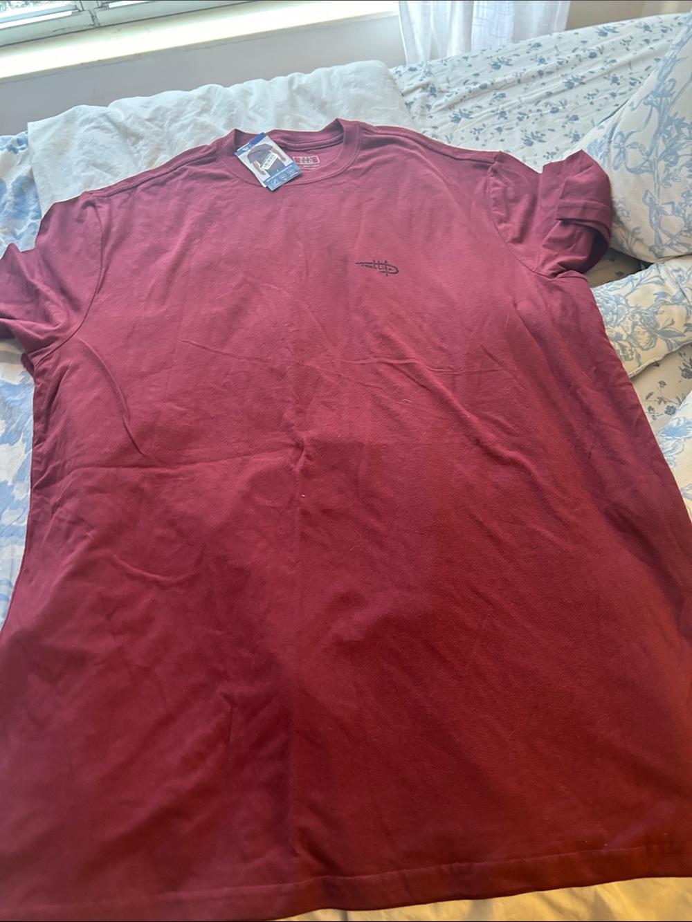 Men's Short Sleeve Crewneck T-Shirt in Deep Red with Small Chest Logo
